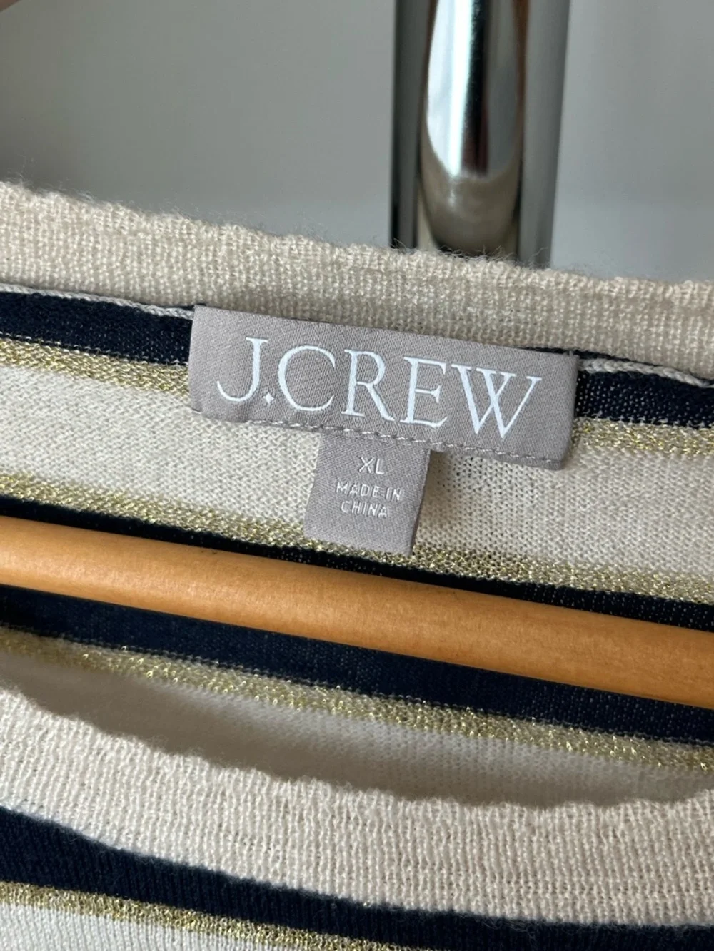 J. Crew Merino Wool Ruffle Sleeve Sweater Metallic Stripe XL